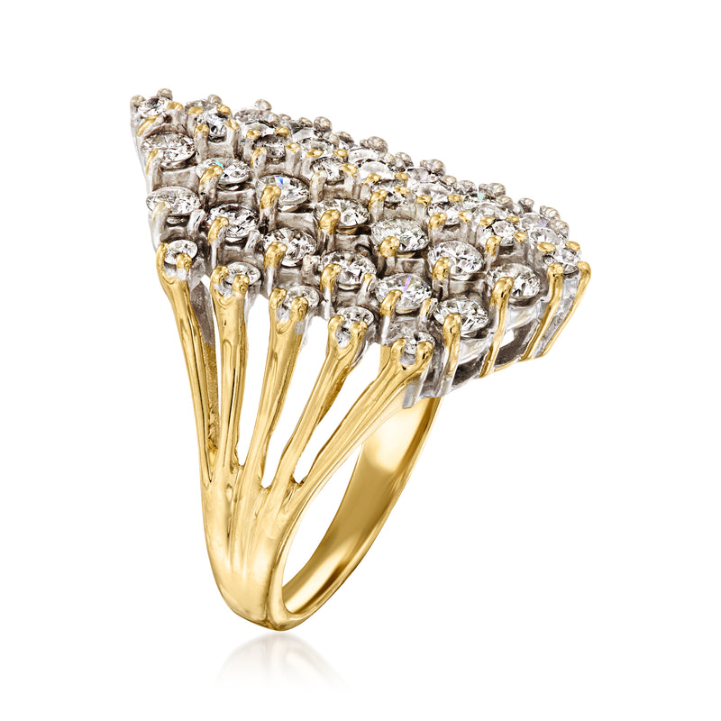 14kt yellow gold diamond cluster ring side view with raised round stone prongs