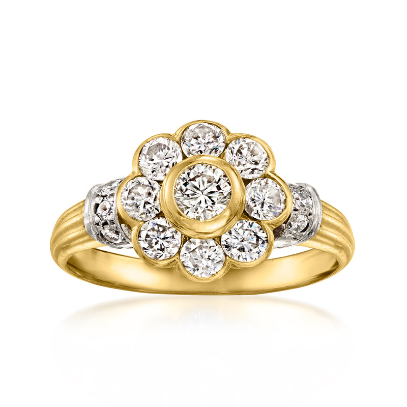 Diamond flower cluster ring in 18kt yellow gold with platinum-toned prongs