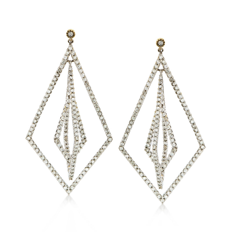 Geometric diamond drop earrings in 18kt white gold, teardrop lattice design