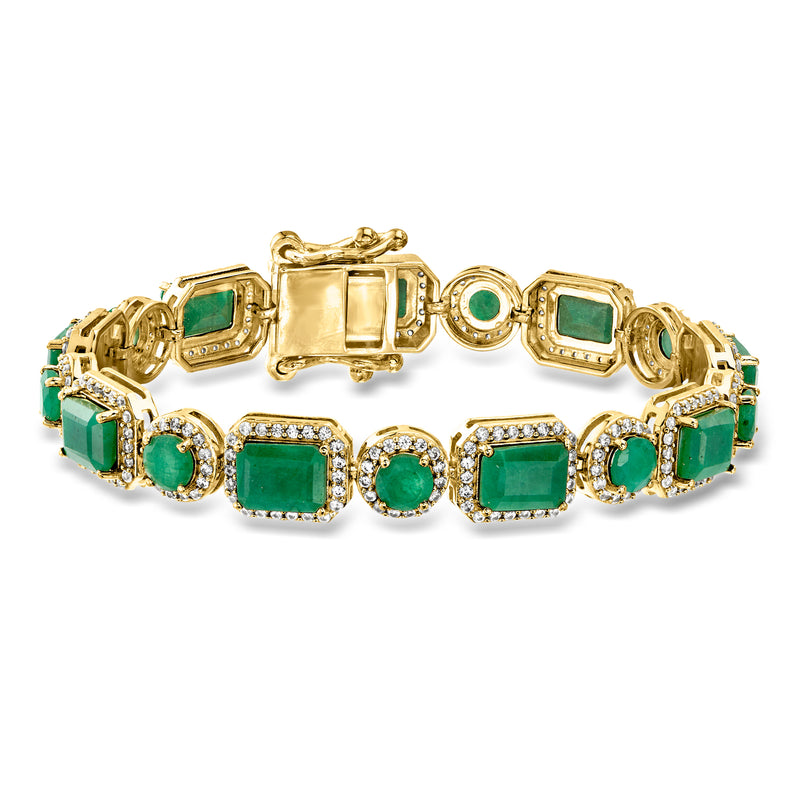 Gold bracelet with emerald-green square stones and white zircon accents