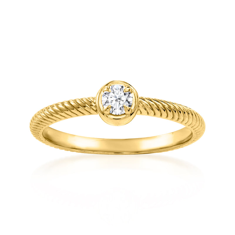 Twisted gold solitaire ring with round lab-grown diamond, 18kt gold over sterling