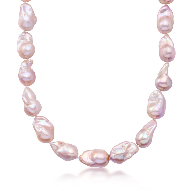 Pastel baroque pearl necklace with gold over sterling clasp, 12–15mm pearls