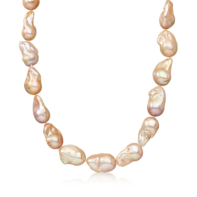 12-15mm Pastel Cultured Baroque Pearl Necklace with 18kt Gold Over Sterling