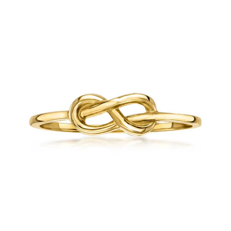 10kt yellow gold infinity symbol ring, polished twisted band