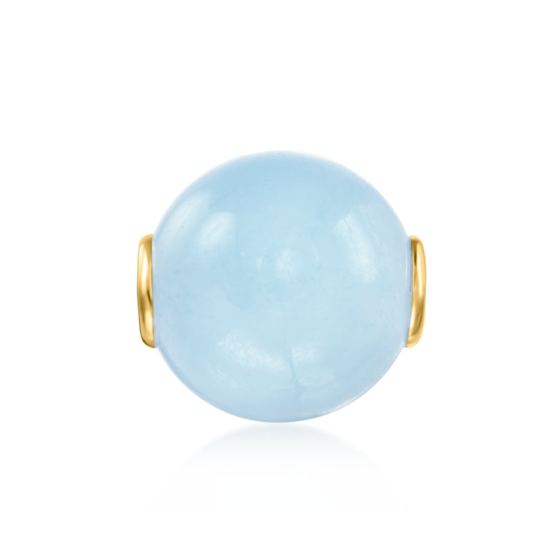 14kt yellow gold aquamarine bead pendant with round light-blue stone