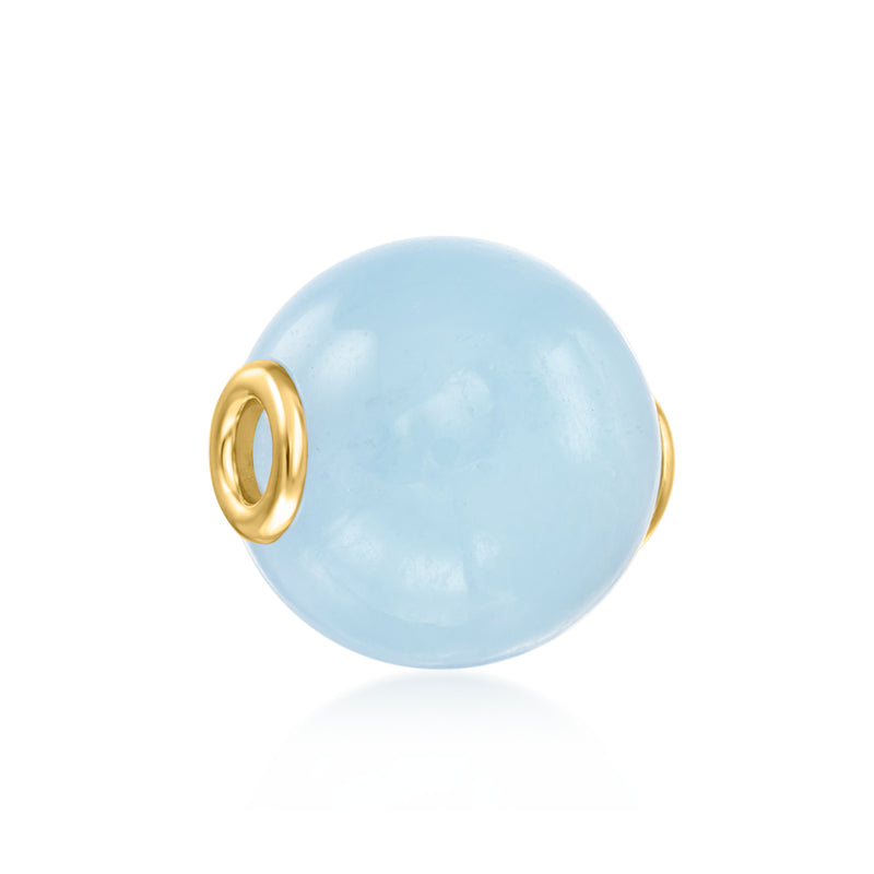 Aquamarine bead pendant in 14kt yellow gold with round light-blue cabochon