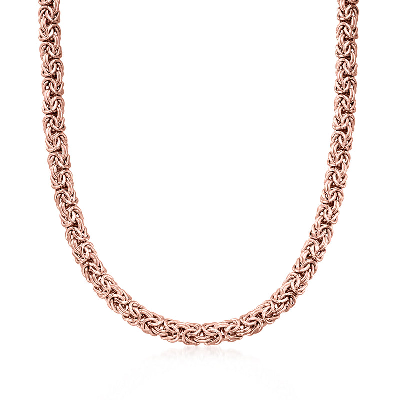 Rose gold Byzantine chain necklace with interlocking links, polished finish