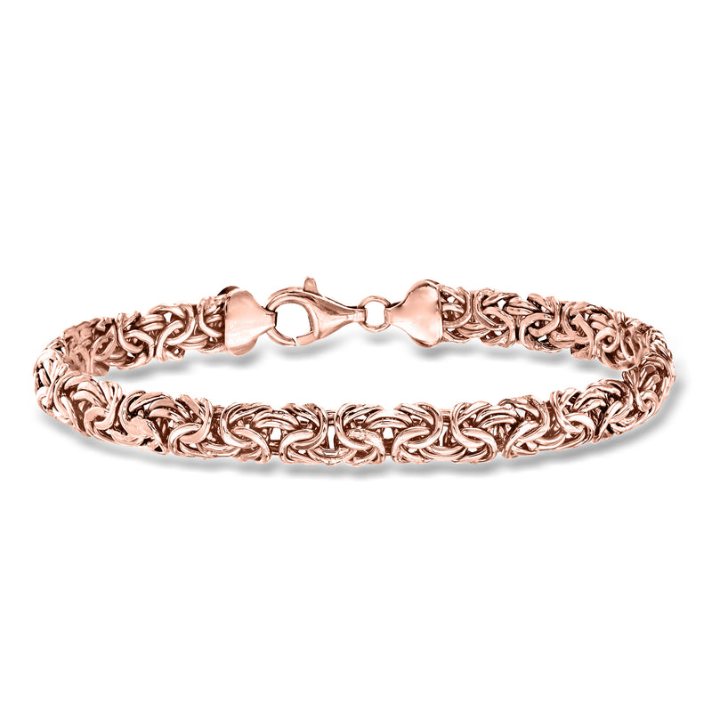 Rose gold Byzantine chain bracelet with lobster clasp and oval link pattern