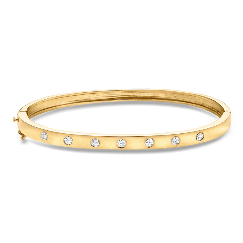 Vintage yellow gold diamond bangle bracelet with round stone accents