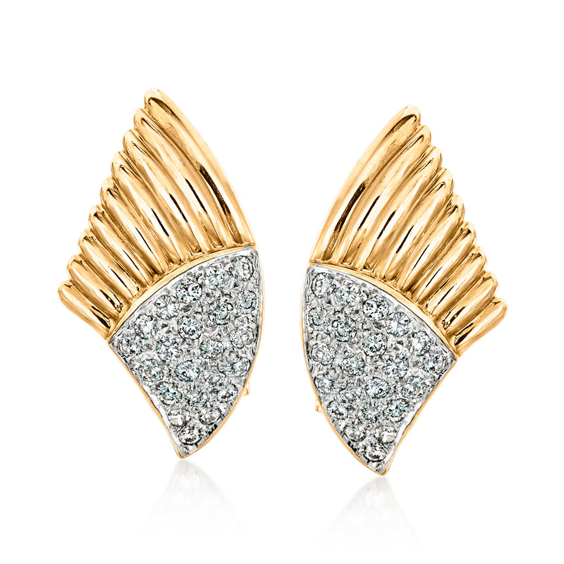 Diamond wing earrings in 14kt yellow gold with pavé diamond fronts