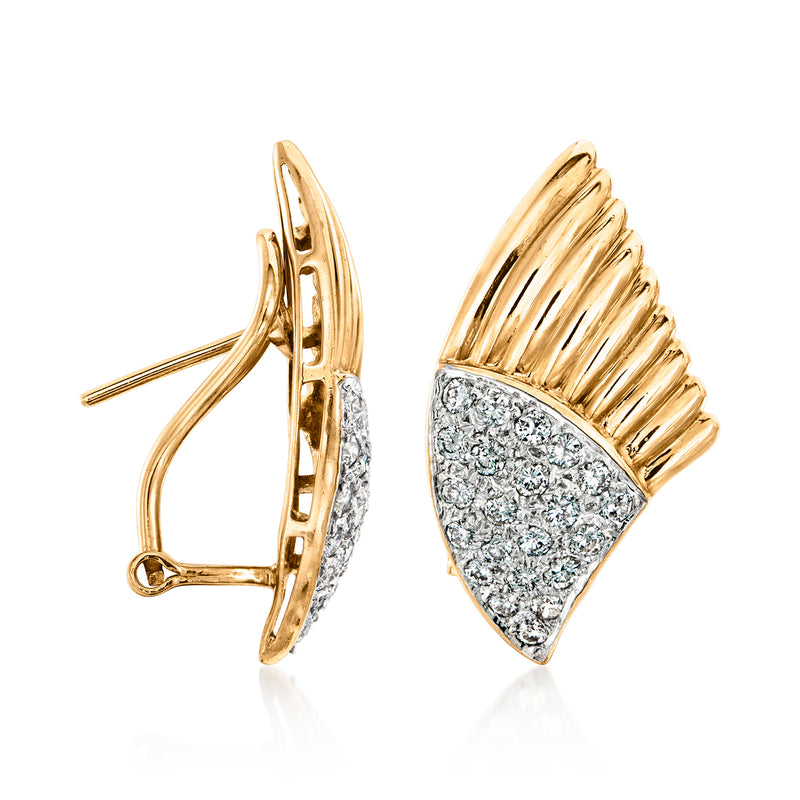 Wing diamond earrings in 14kt yellow gold with hinged clip backing and post