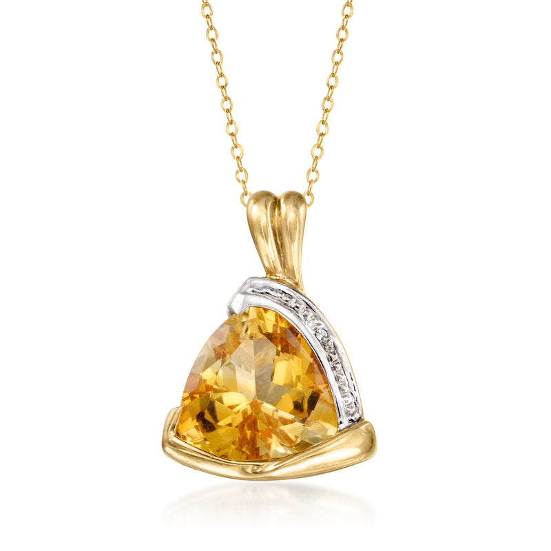 Vintage yellow gold pendant necklace with pear-cut citrine and diamond border