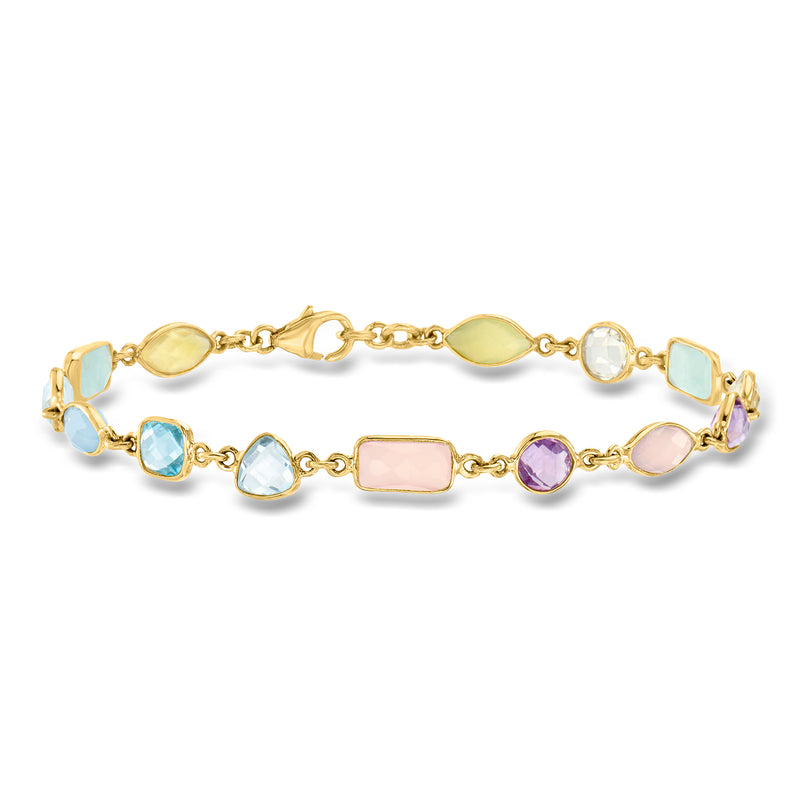 18kt gold over sterling bracelet with pastel multi-gemstone links