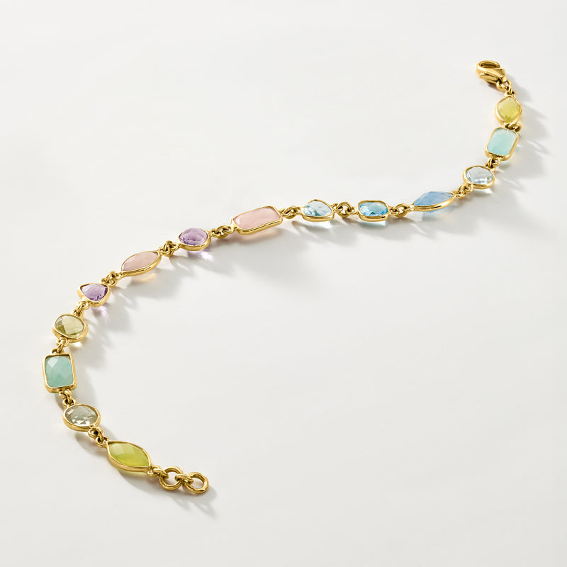 18kt gold over sterling bracelet with pastel gemstone chain and clasp end