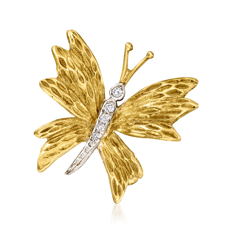 Two-tone gold butterfly pin with diamond accents