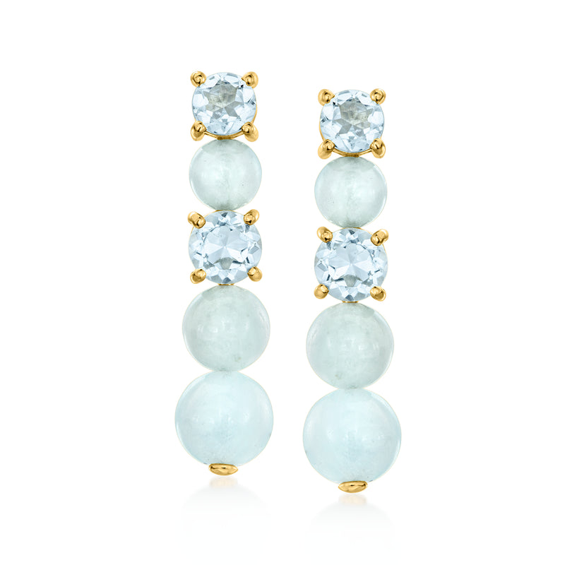 18kt gold over sterling drop earrings with light blue topaz and aquamarine beads