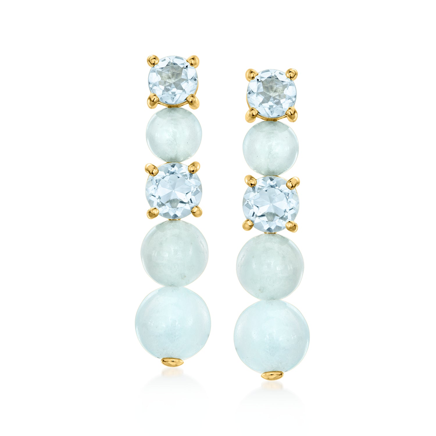 9.00 ct. t.w. Milky Aquamarine and 1.90 ct. t.w. Sky Blue Topaz Drop Earrings in 18kt Gold Over Sterling