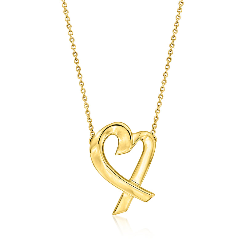 18kt yellow gold heart ribbon pendant necklace with chain