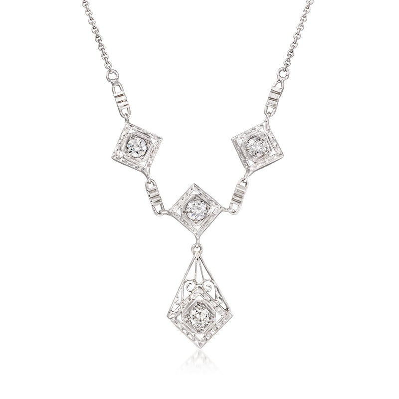 14kt white gold diamond openwork drop necklace with square link pendant
