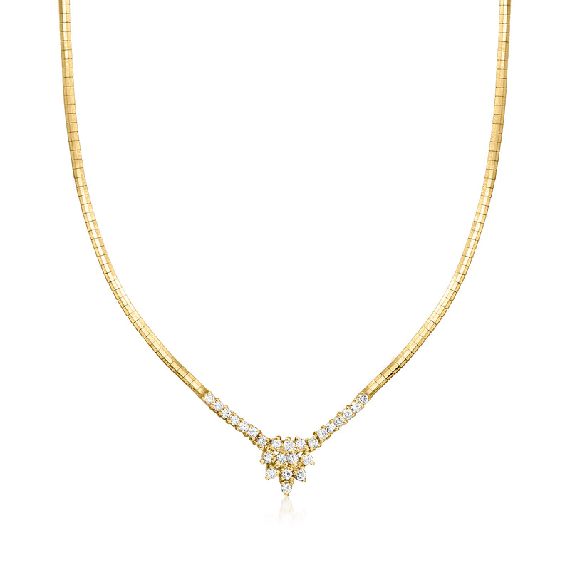 14kt yellow gold diamond cluster omega necklace with pendant