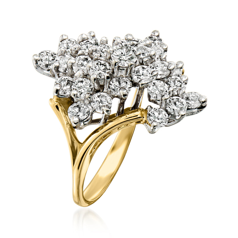 Vintage diamond cluster ring, 14kt yellow gold, multistone round sparkle setting