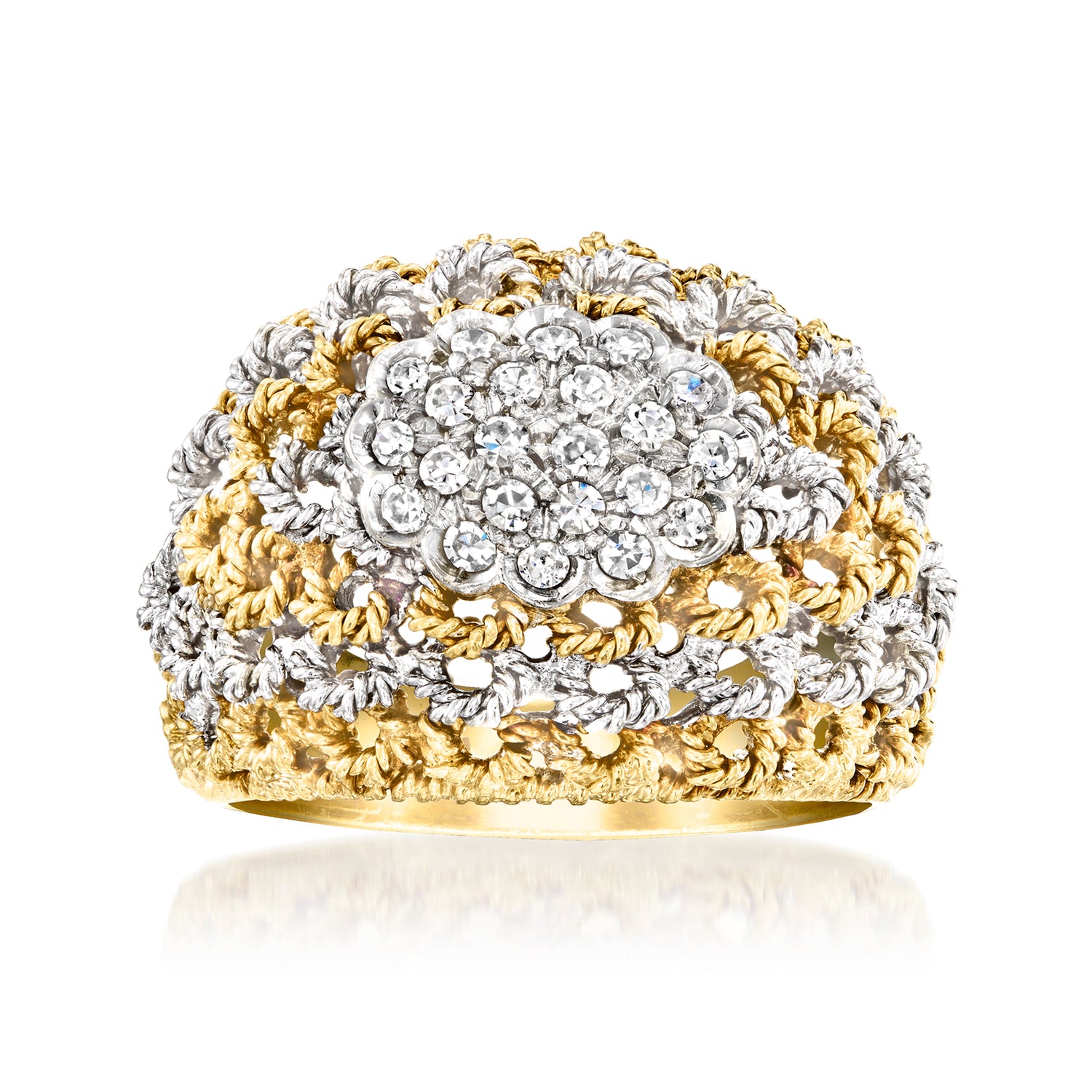 C. 1980 Vintage .35 ct. t.w. Diamond Cluster Dome Ring in 18kt Two-Tone Gold