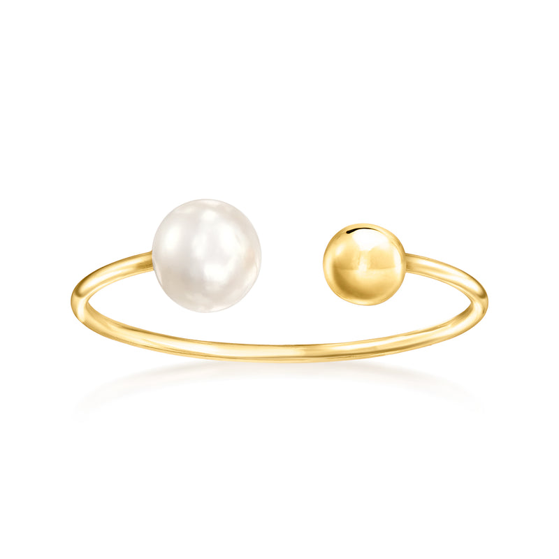 10kt yellow gold open-space ring with cultured pearl and gold bead