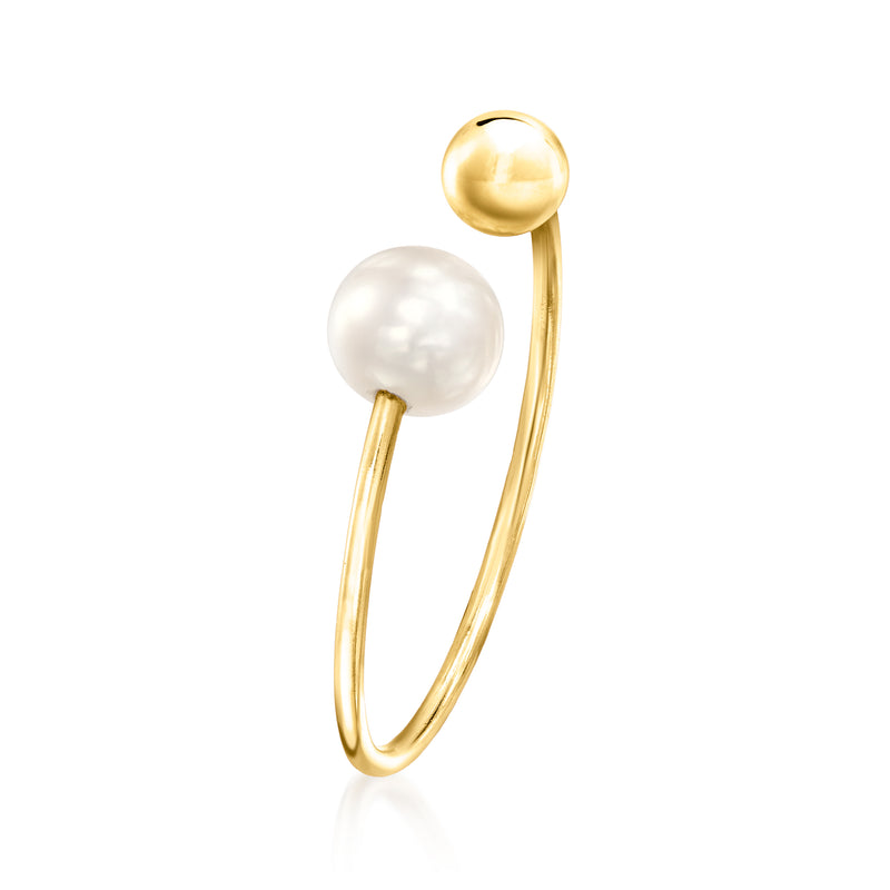 Cultured pearl and gold bead open-space ring in 10kt yellow gold