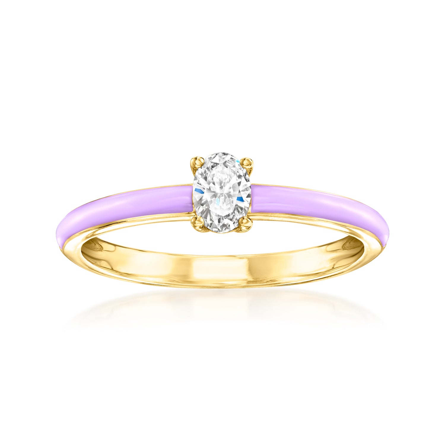 .25 Carat Lab Grown Diamond Ring with Lavender Enamel in 18kt Gold Over Sterling