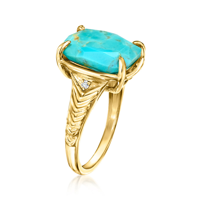 Gold-plated turquoise oval ring with diamond-set shoulder detailing