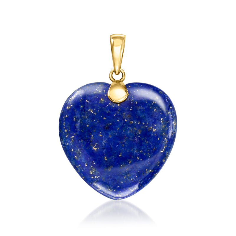 10kt yellow gold heart pendant with blue lapis stone and loop bail