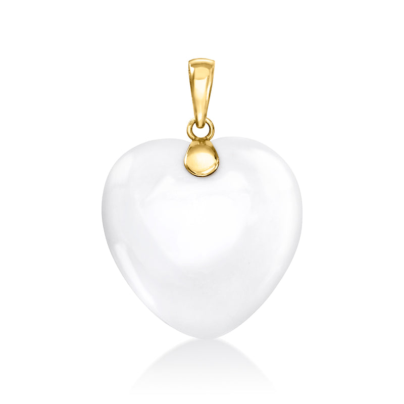 White agate heart pendant in 10kt yellow gold with loop bail, polished finish