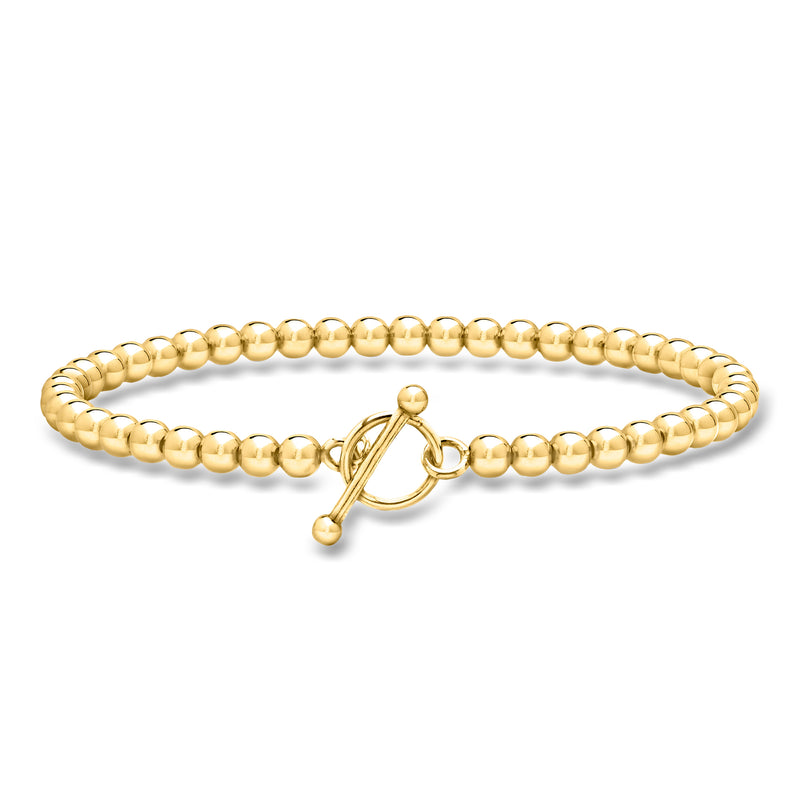 Gold over sterling bead-chain bracelet with heart-shaped toggle clasp