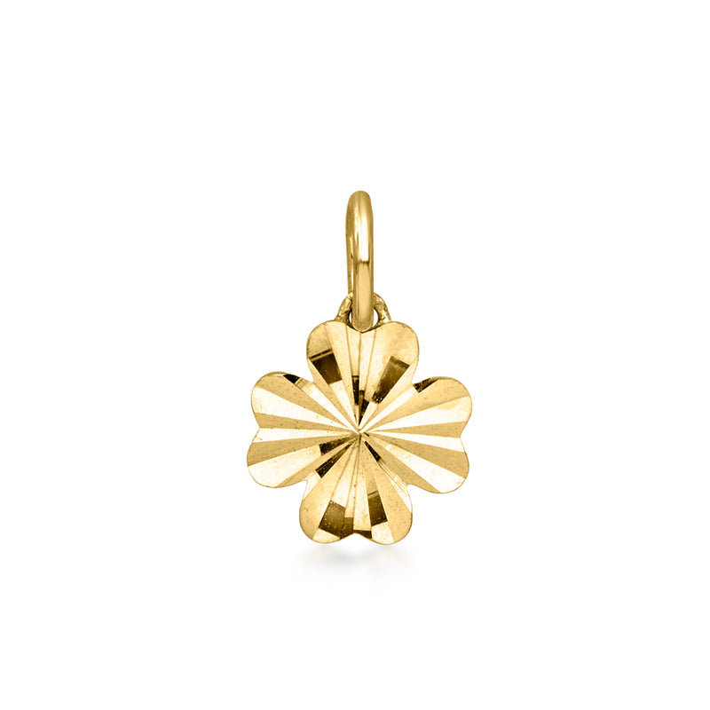 Yellow gold four-leaf clover charm with hanging loop bail