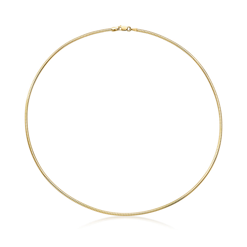 Round omega gold necklace with thin 2mm rounded links, 10kt yellow gold