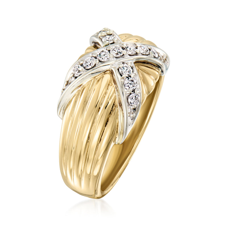 Vintage 14kt yellow gold diamond X ring with split shank