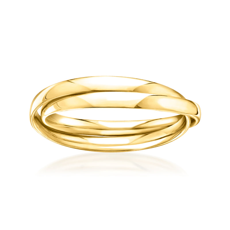 10kt yellow gold rolling ring, polished twisted coil band, wide profile