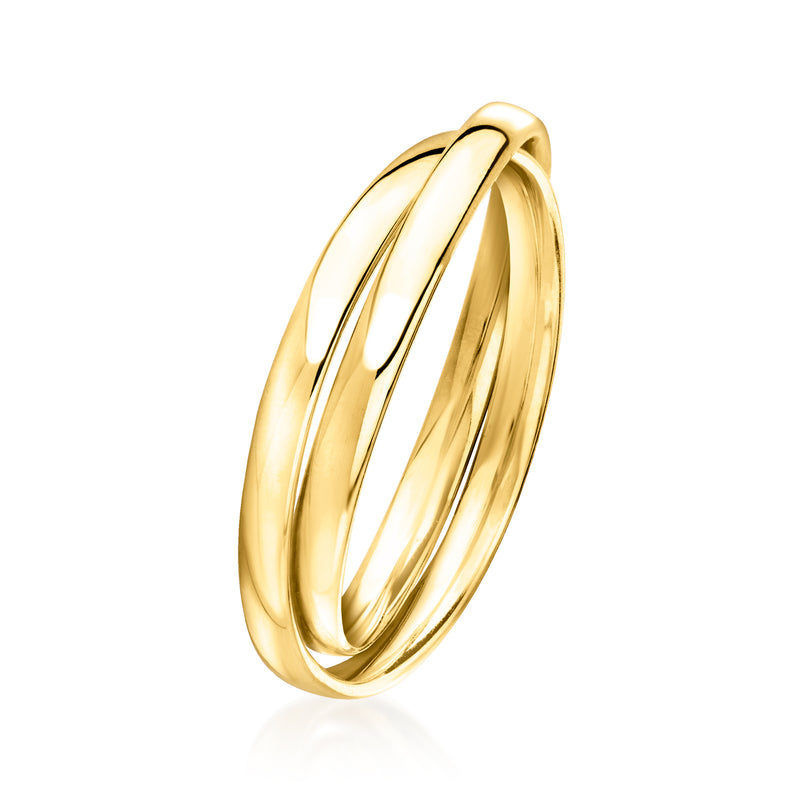 Yellow gold rolling ring with smooth twisted oval band, high shine