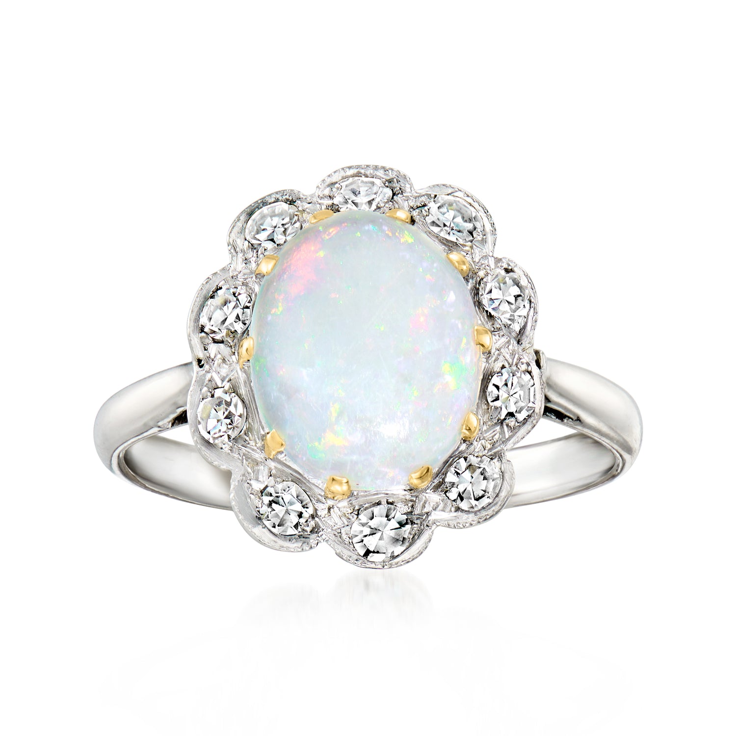 C. 1990 Vintage Opal Ring with .30 ct. t.w. Diamonds in Platinum and 18kt White Gold