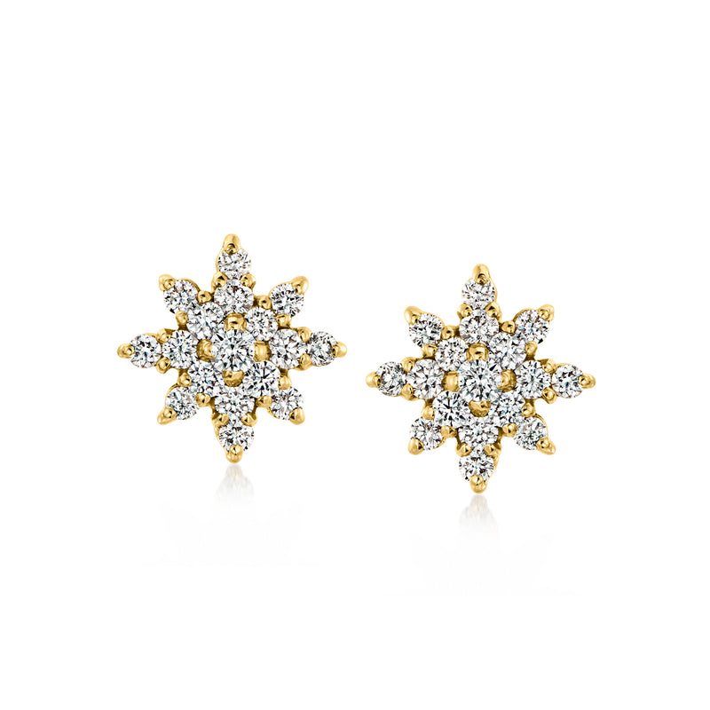 Vintage diamond starburst stud earrings, yellow gold posts with small round stones