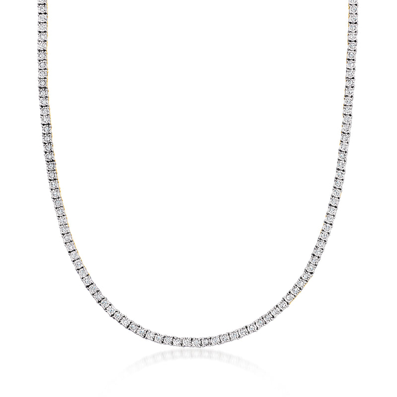 Lab-grown diamond tennis necklace with round stones, full-collar view