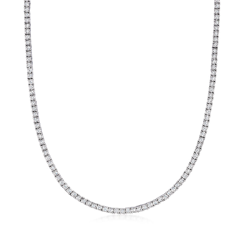 Sterling silver diamond tennis necklace with continuous round-cut stones