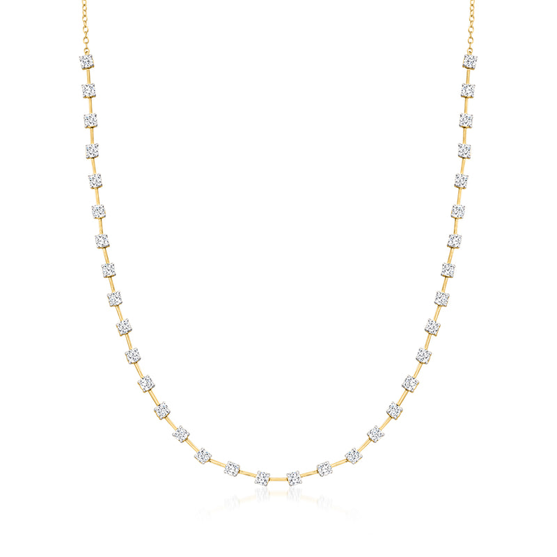 18kt gold over sterling station necklace with lab-grown diamond stations, tennis-style links