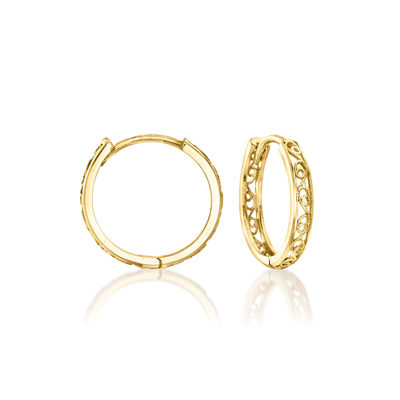 Gold openwork hoop earrings, pair shown without pearl drops