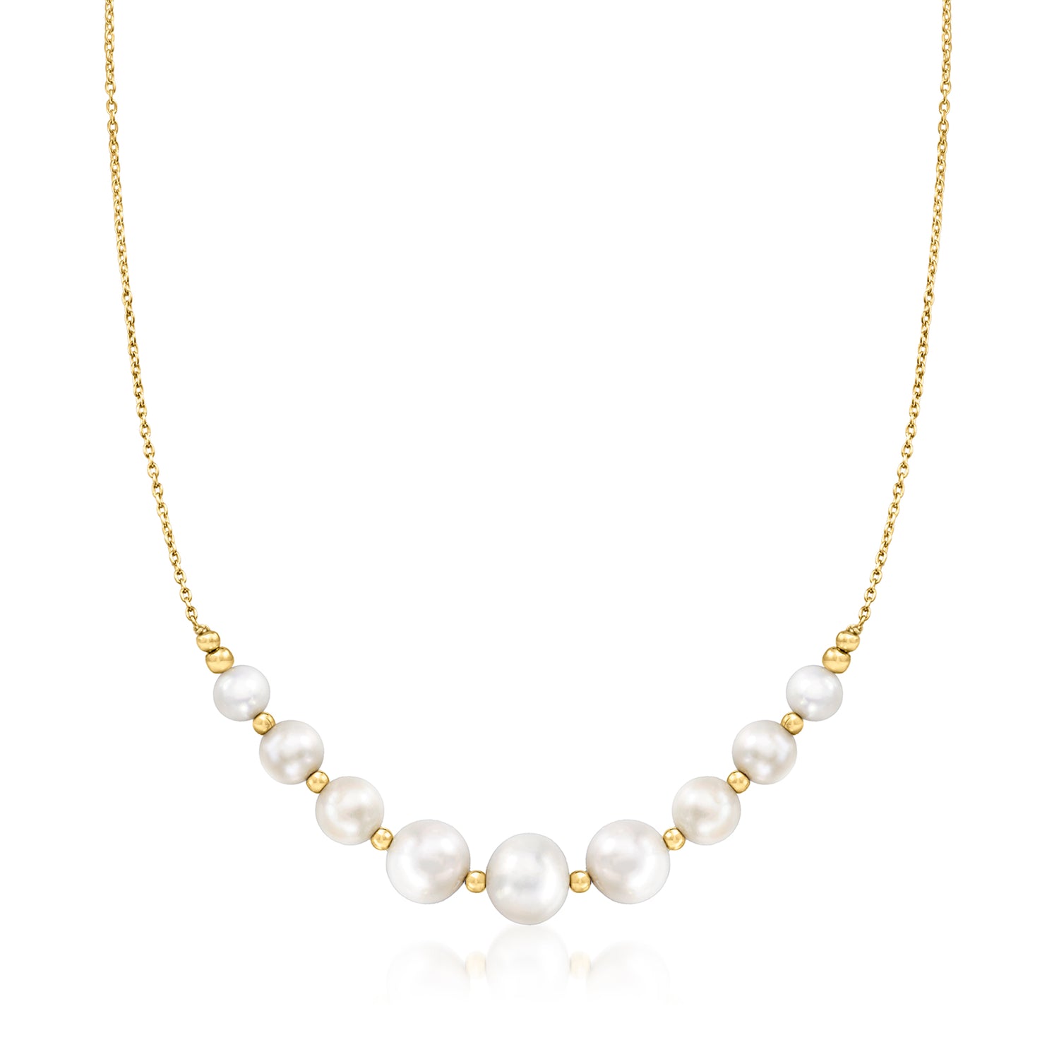 6-9mm Cultured Pearl Graduated Station Necklace in 18kt Gold Over Sterling