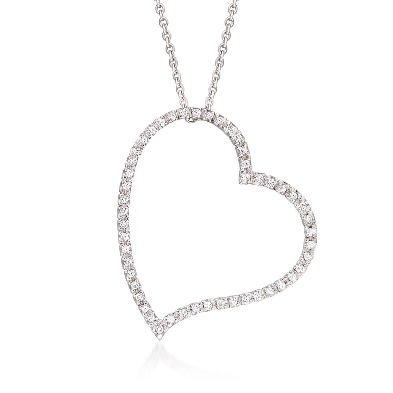 Diamond heart pendant necklace in 14kt white gold, pave outline heart on chain