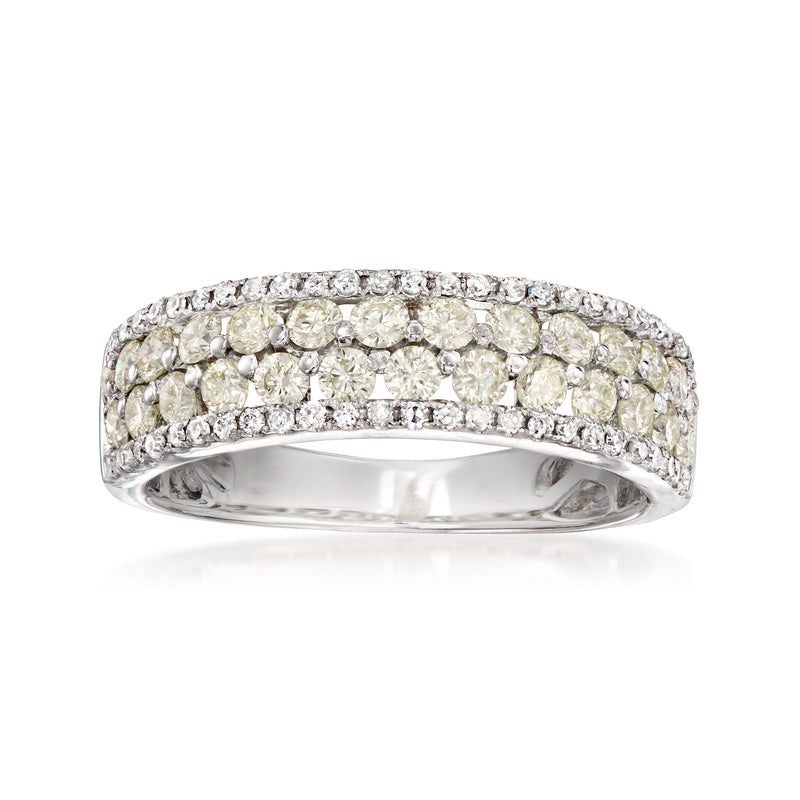 Diamond multi-row eternity ring in white gold, round-cut stones across the band