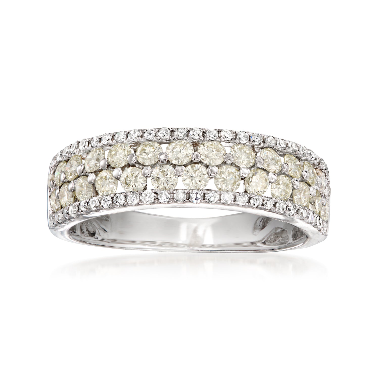 C. 1990 Vintage 1.30 ct. t.w. Diamond Multi-Row Ring in 14kt White Gold
