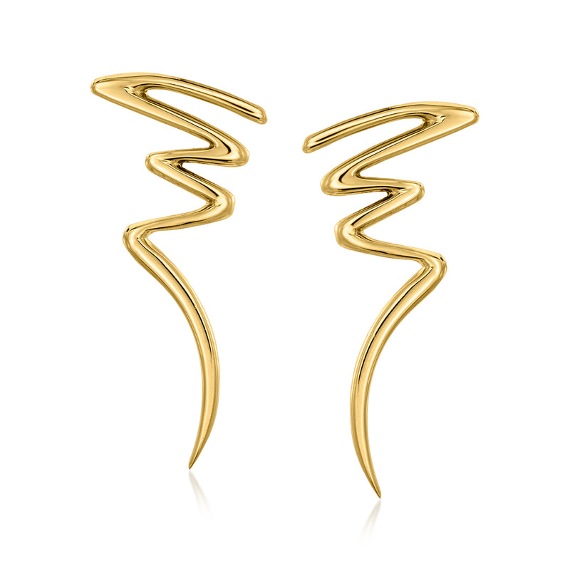 18kt yellow gold zigzag drop earrings, elongated hook style
