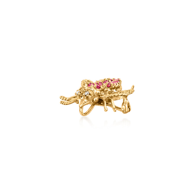 C. 1980 Vintage .30 ct. t.w. Ruby Bumblebee Pin/Pendant with Diamonds in 14kt Yellow Gold